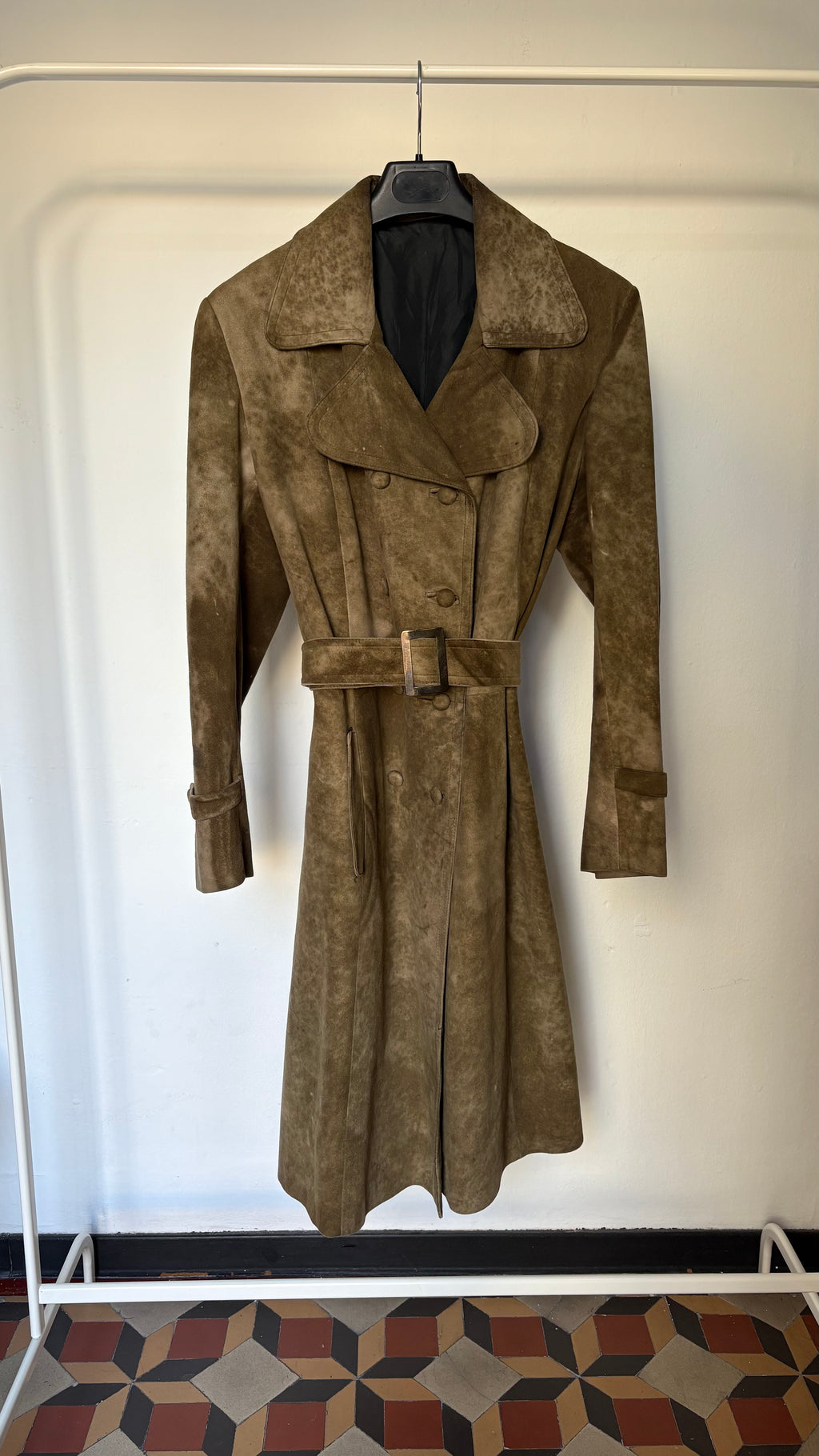 Gabardina vintage de piel auténtica efecto envejecido