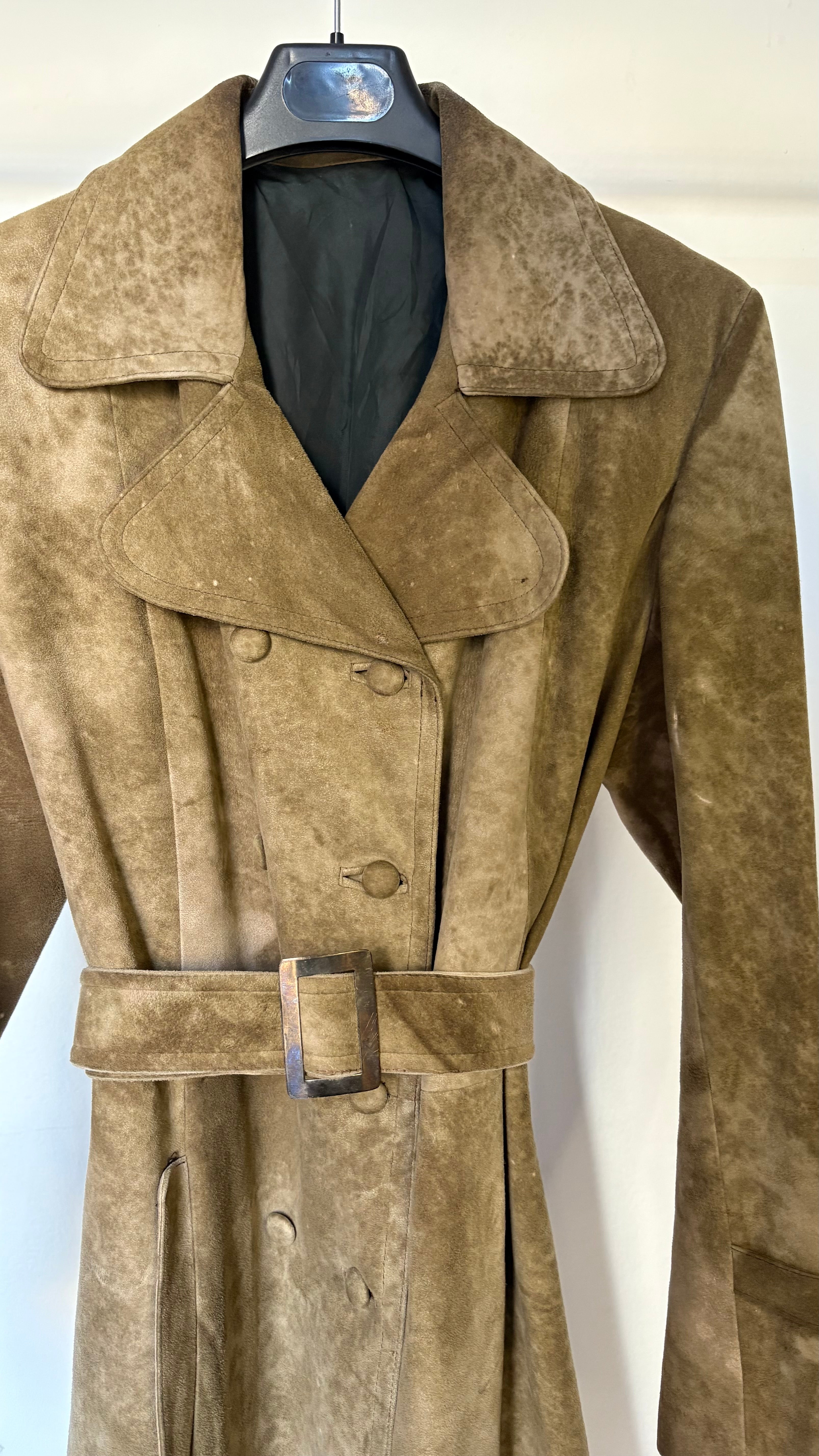 Gabardina vintage de piel auténtica efecto envejecido